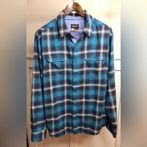 Marmot Jasper Midweight Flannel Men’s XL Turquoise Blue Exc Cond